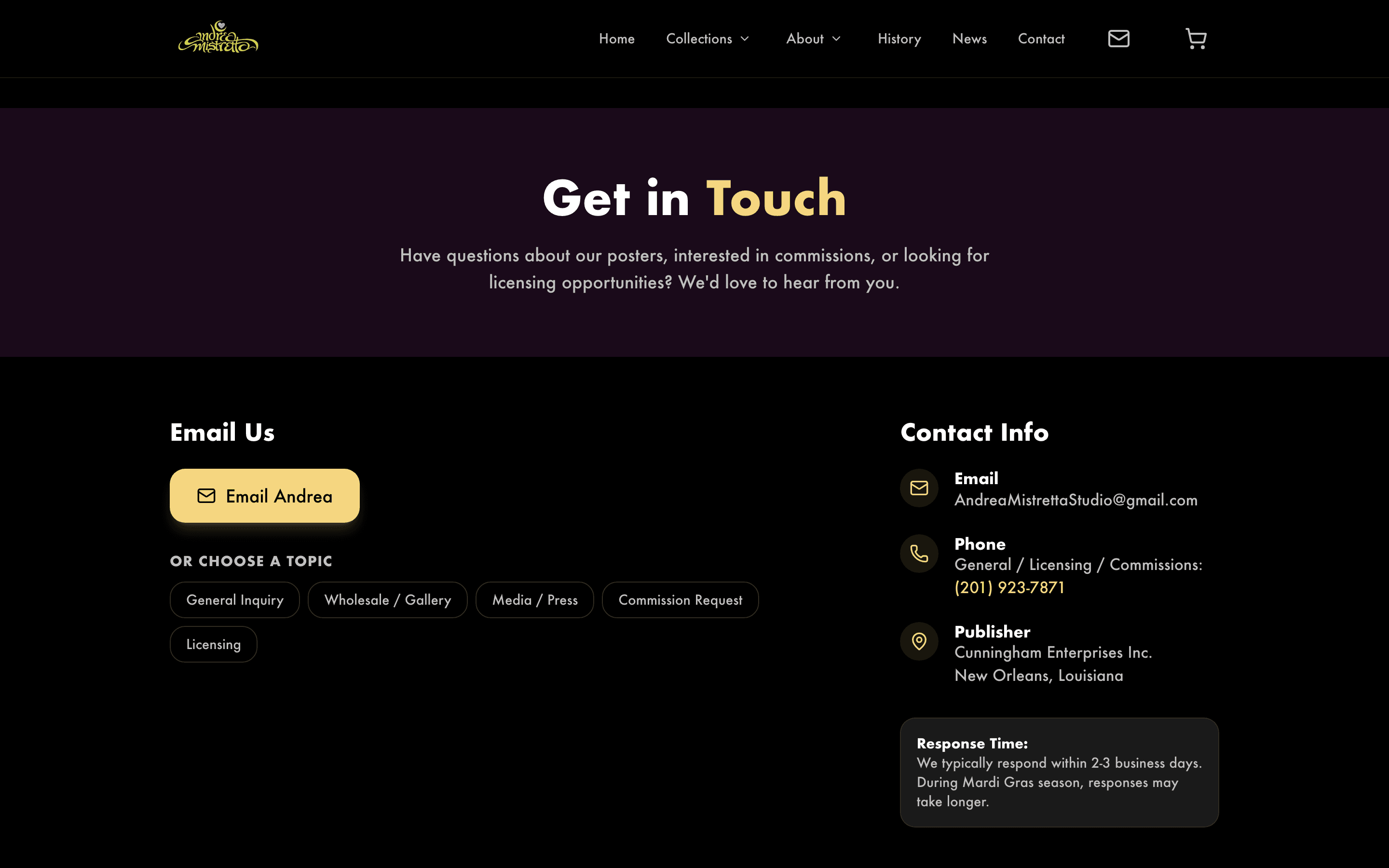 Contact page with inquiry form