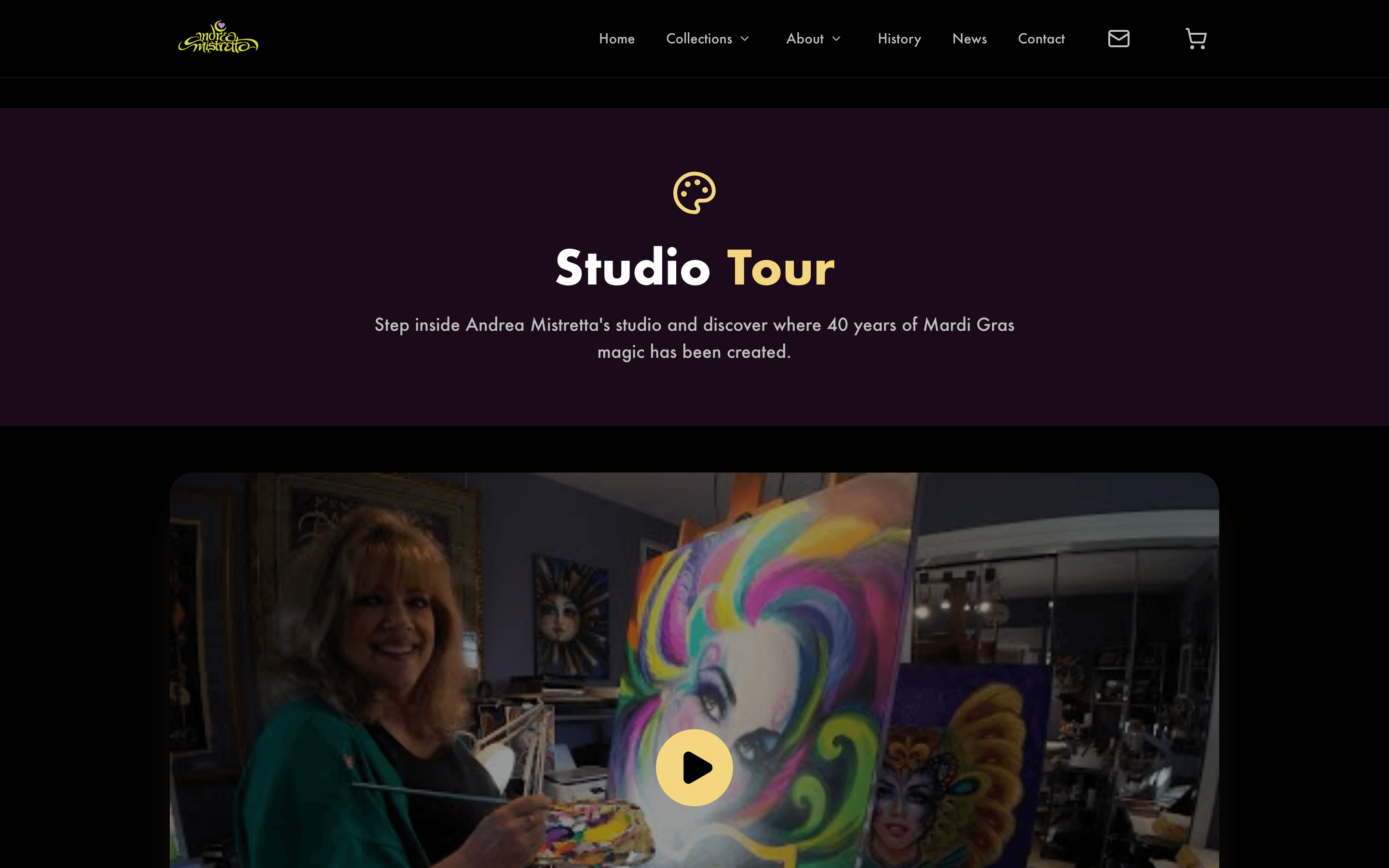 Studio tour page with video and photo gallery