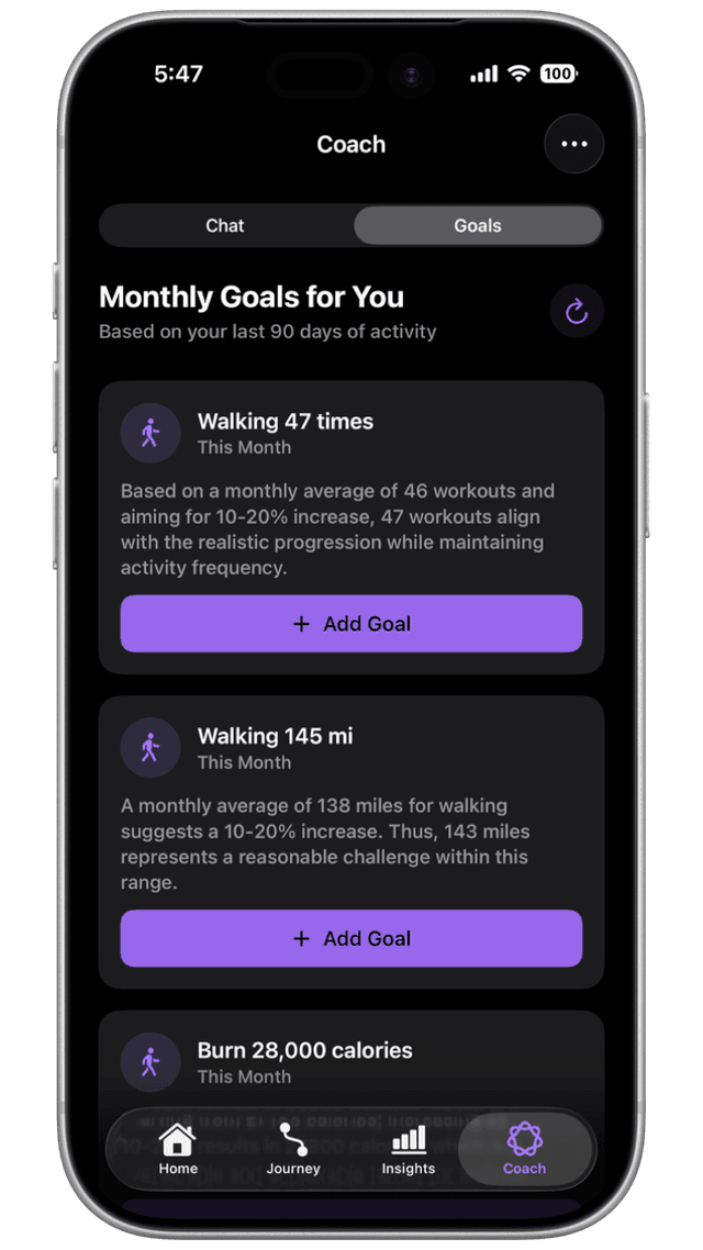 Rings+ AI fitness coach interface